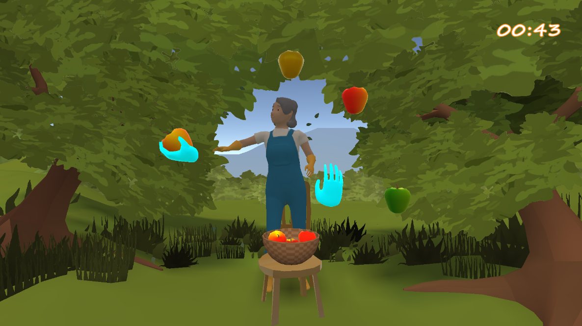 Bewegungswelt Apfelernte – Spielszene: per 3D-Tiefenkamera werden Äpfel gepflückt